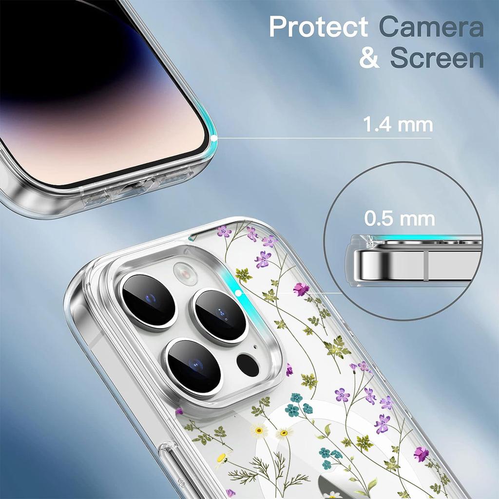 For iPhone 16 Pro Max Case Flower Series TPU+PC Phone Cover Compatible with MagSafe