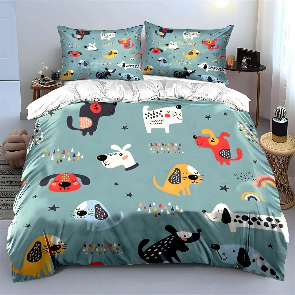 Cute Cartoon Dog Decor Set Soft Comfortable Duvet Cover Bedding Set Included 1*Duvet Cover & 2*Pillowcases gift