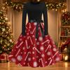 Women's Casual Christmas Print Long Sleeve Round Neck Slim Fit Flared Party Dress