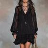 2026 Summer~ Europe, America, Amazon Cross-border New Women's Clothing V-neck Waist Ruffle Temperament Dress