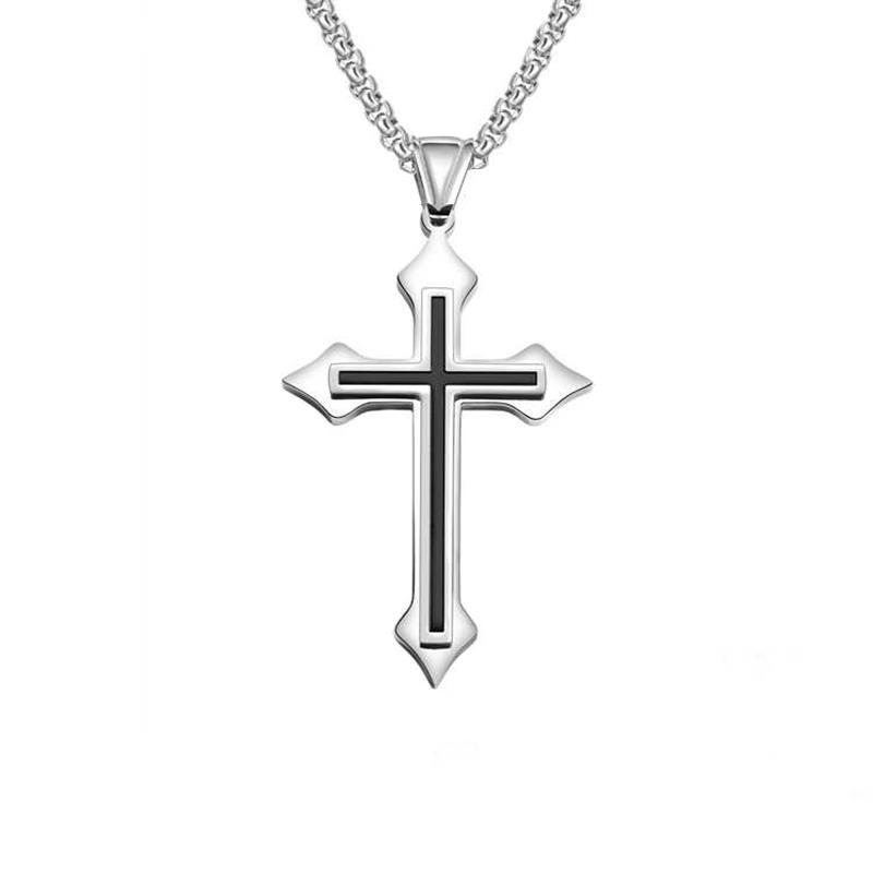 Cross oil drop men's titanium steel necklace, domineering fashion couple pendant, male and female student accessories