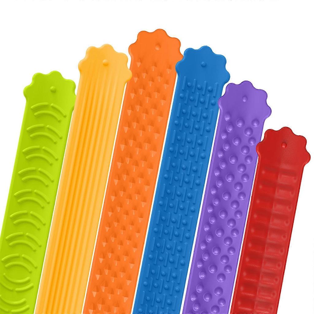 Colorful Sensory Texture Bracelet Clap Ring Kids Stress Relief Silicone Wristband for Visual Auditory Stimulation 6PCS Multicolor