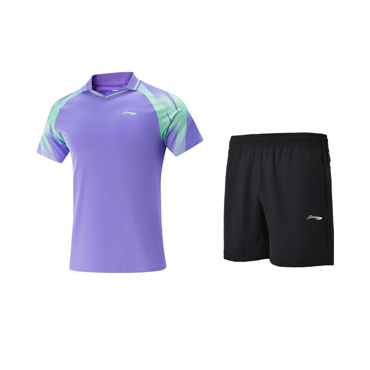 

Li Ning Футболка-поло с плечами, быстросохнущая, с коротким рукавом, Универсальные удобные шорты прямого кроя, Повседневный спортивный костюм AAYV117-3+AKSU789-3 XXL