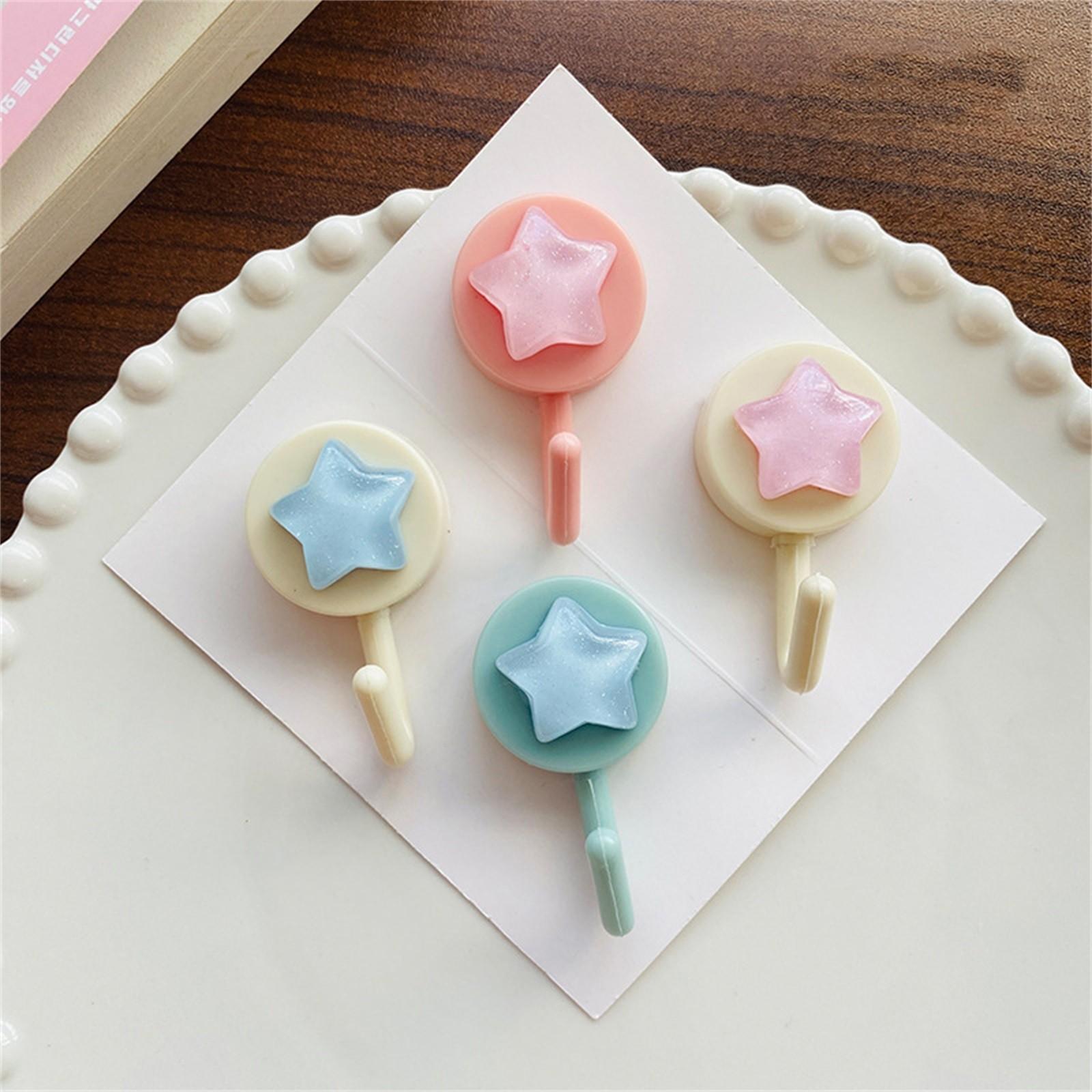 Cartoon Hooks, Adhesive Hooks No Nails Damage-Free Wall Hooks ,4-Pack, One Size