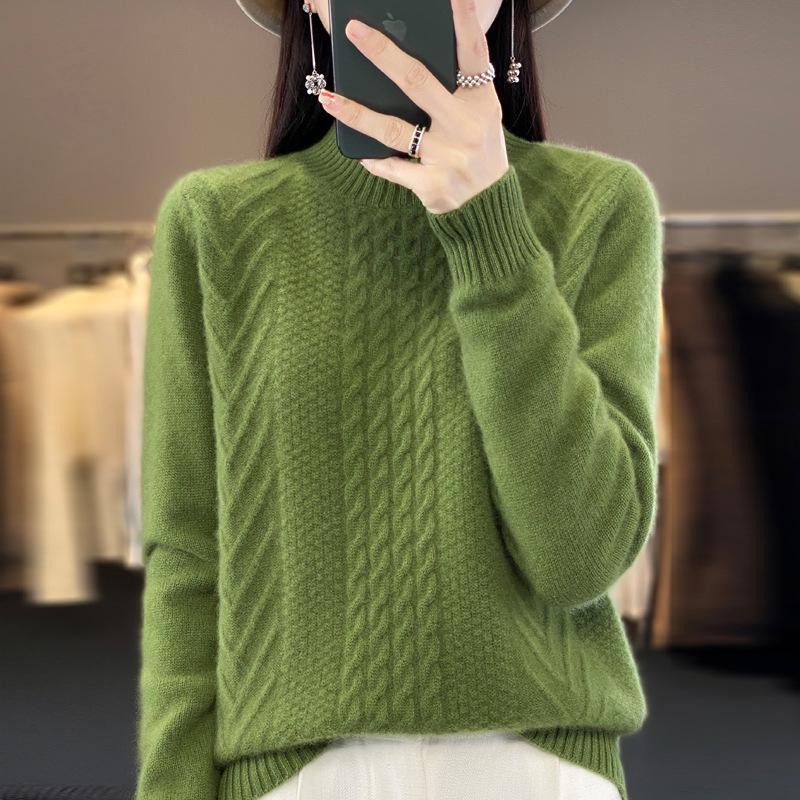 Women's Heavyweight Cable Knit Cashmere Sweater Pullover - Extra Thick 100% Wool Base Layer for Autumn/Winter