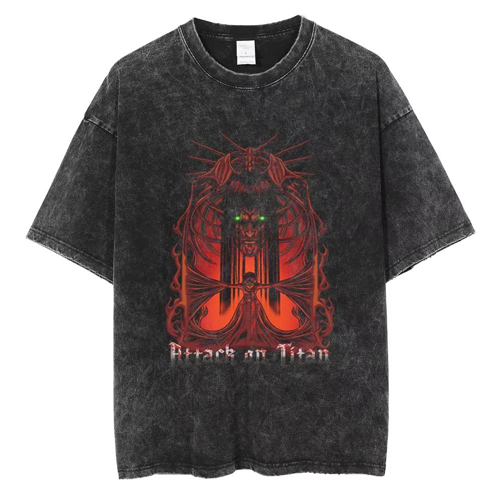 Anime Attack on Titan Levi Graphic Washed T Shirt Men Vintage Cotton T-shirts Casual Manga TShirt Harajuku Tops