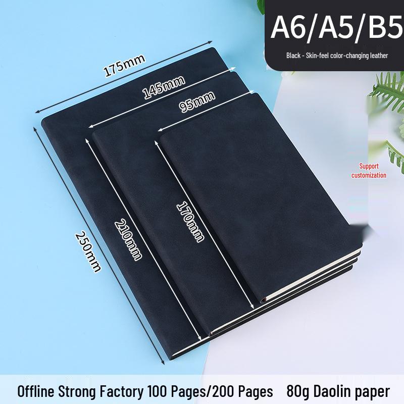Custom Logo A5 Soft Sheepskin Leather Business Notebook for Office Meetings A6 (9.5*17 cm) чёрный