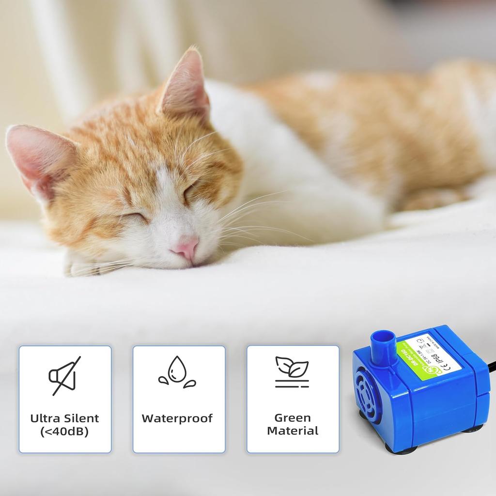 IP68 DR-DC160 submersible water pump Cat Water Fountain Pump for Tritone Ceramic, Stainless Steel, Round Flower Cap Cat Fountains, Automatic Pet