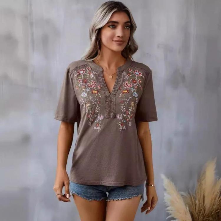 Summer Vintage Floral Embroidery Blouses For Women Casual Oversized Elegant Youth Female Tops And Shirts