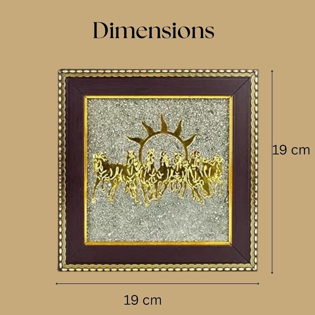 7 Horses Painting On Raw Pyrite Stone for Vastu | Seven Running Horses with Sun Wooden Wall Art