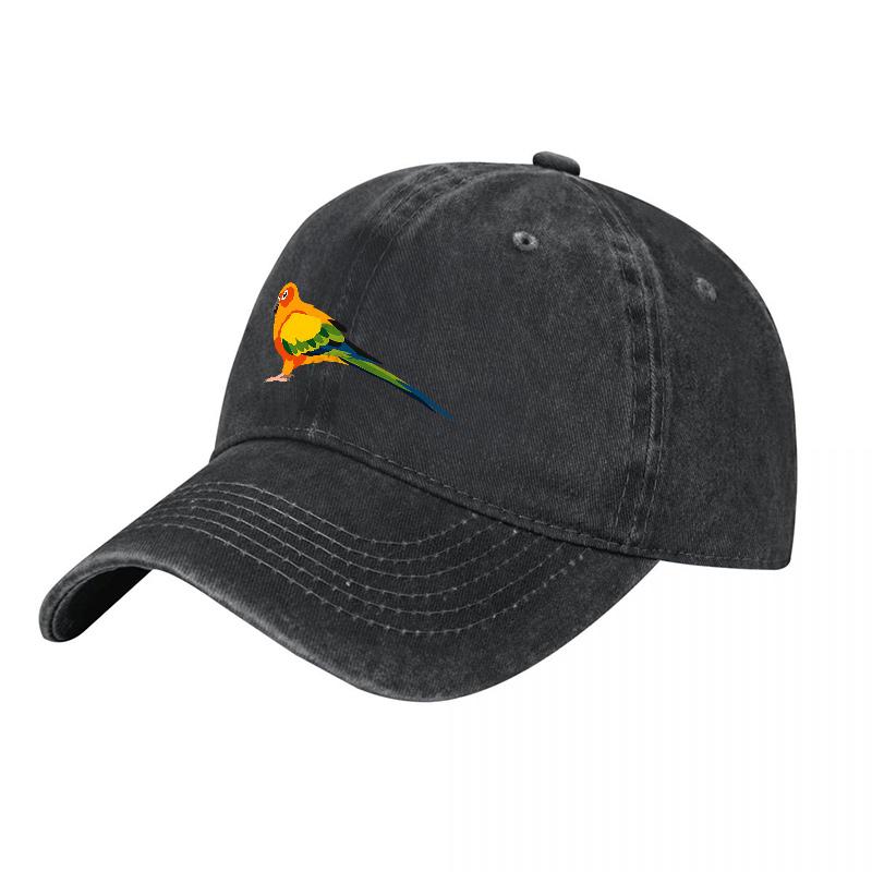 Parrot Design Washed Canvas Baseball Cap Classic Adjustable Hat for Unisex and Women Outdoor Fashion Accessory