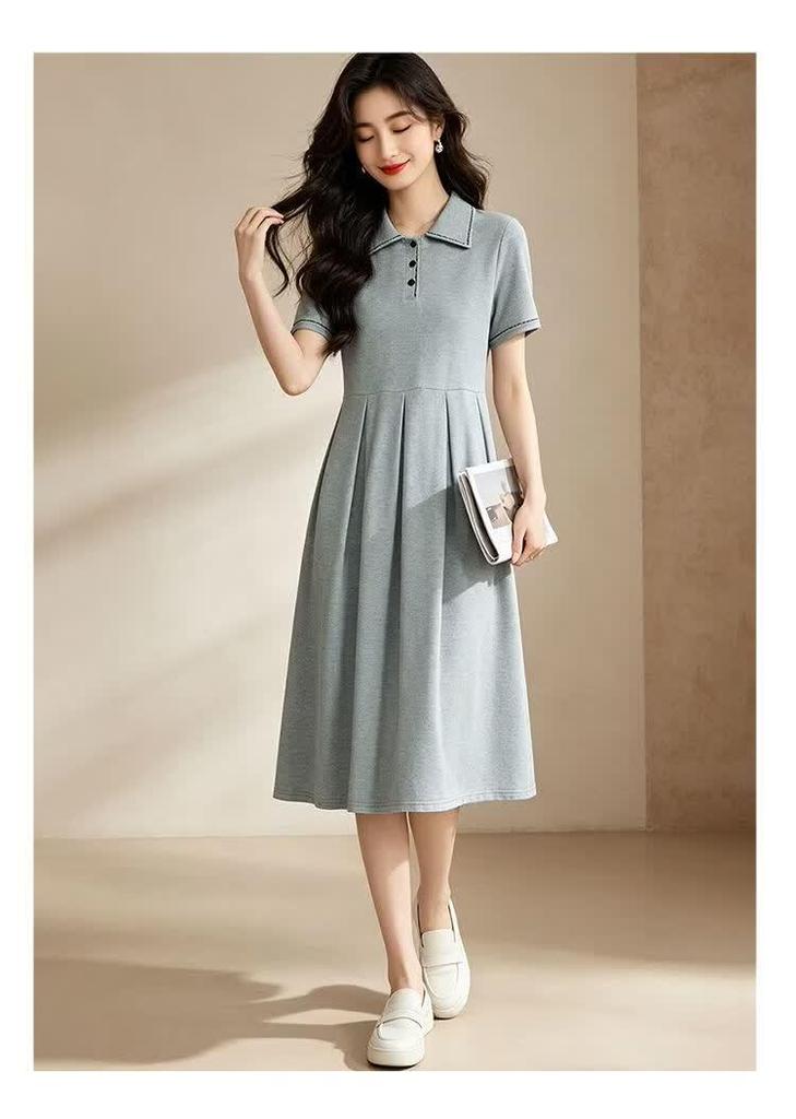 D.F.DEAR Women's French Polo A-Line Midi Dress