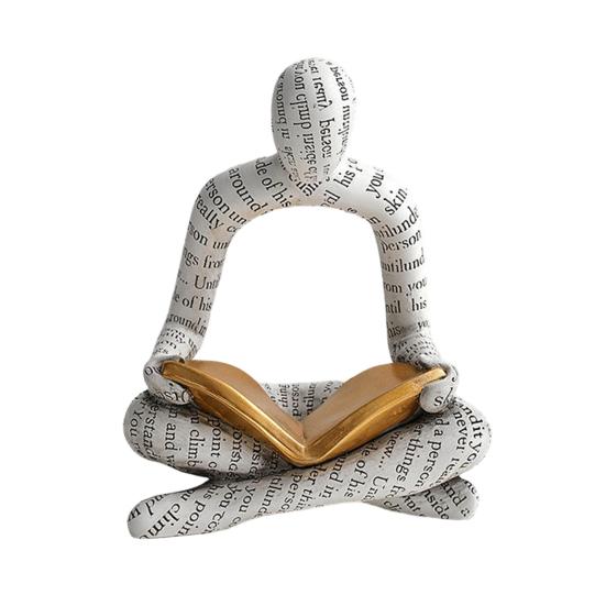 Abstracte Leesman Figuur met Gouden Boek Man Hars Beeld Sculptuur Huis Kantoor Bureau Decoratie Ornament Boekenliefhebbers Cadeau