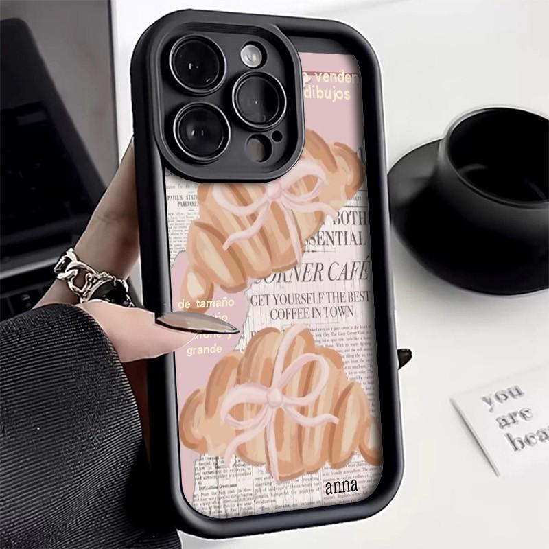 Funda de Teléfono con Patrón de Periódico de Croissant Para Xiaomi Redmi Note 14 Pro Plus 5G 14 13 12 11 10 Redmi 14C 13C 12C Cubierta de Parachoques de Caramelo