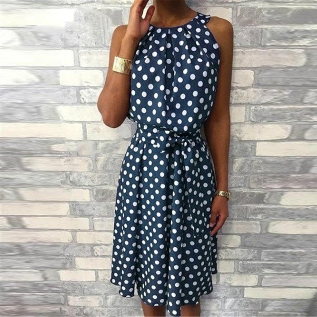 Women's Fashion Polka Dot Sleeveless Strapless Round Neck Casual Loose Dress