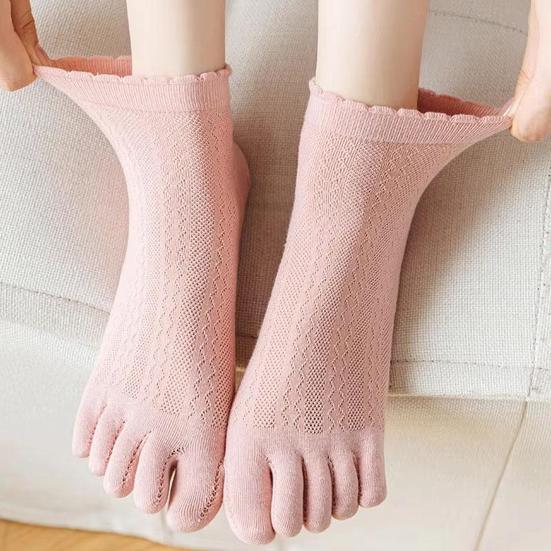 Chaussettes d'orteils en coton de couleur unie gris noir mi-mollet chaussettes pour femmes automne hiver chaud respirant chaussettes à cinq doigts