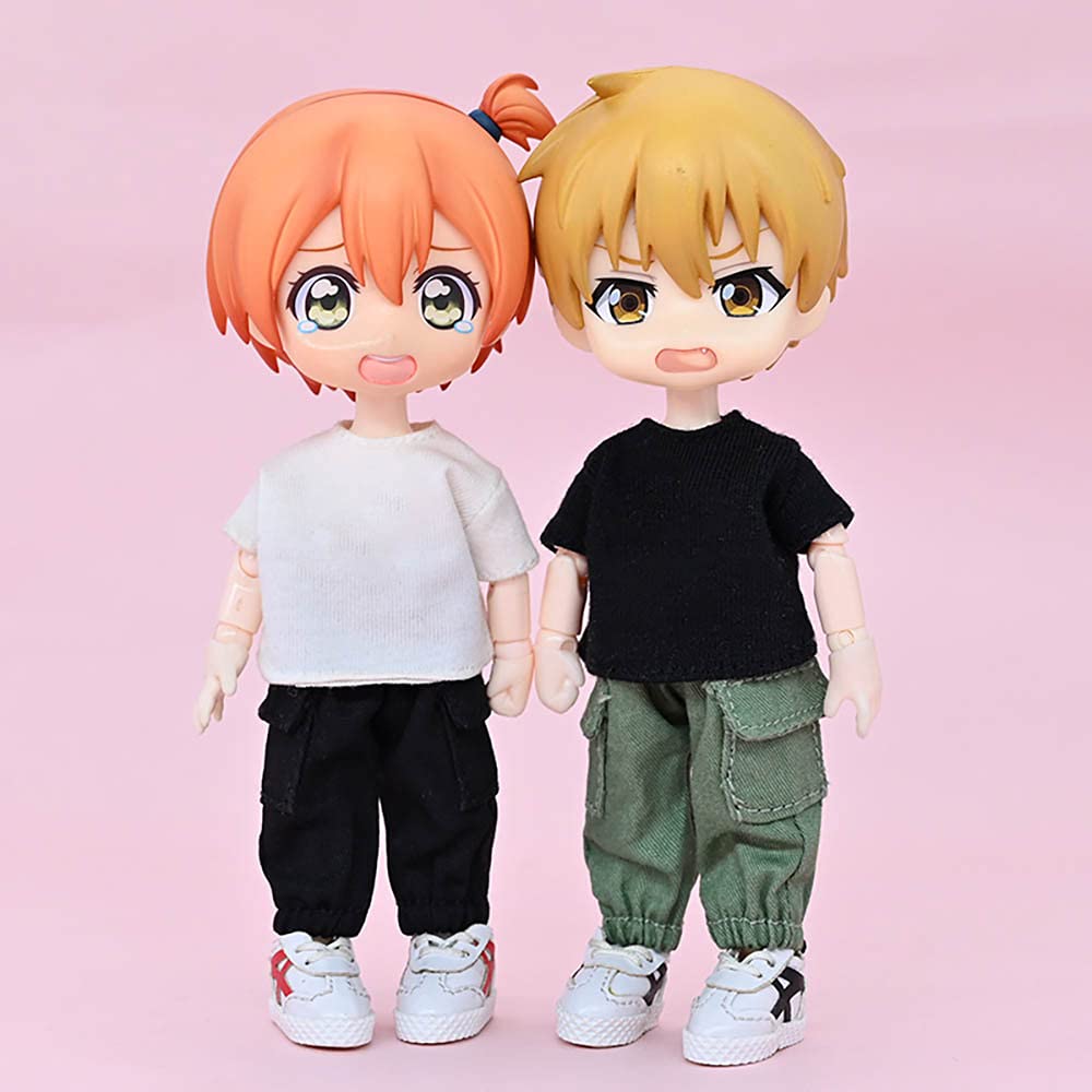 niannyyhouse OB11 Size Obitsu Doll 11cm Body Pants Plain Doll BJD Doll Clothes T-Shirt + 2-Piece Set, T-Shirt, Clothes, Overalls, 1/12 (Black + White)