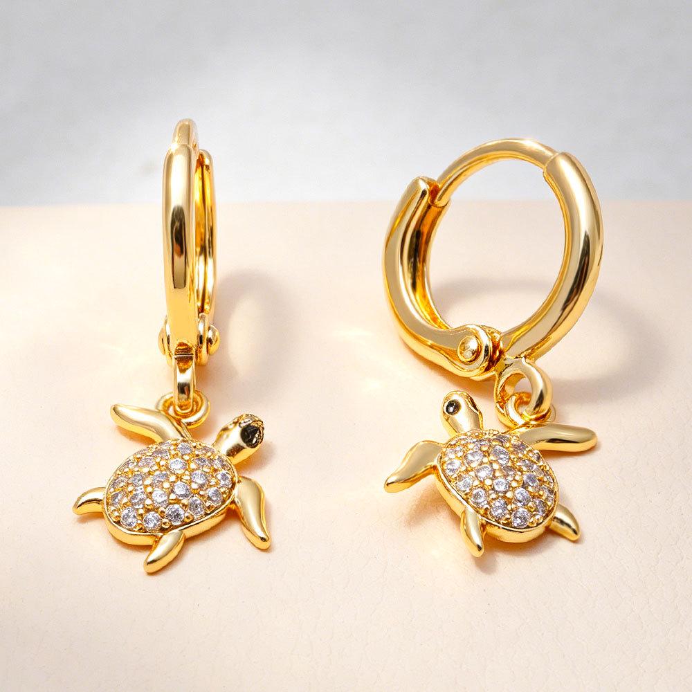 18K Gold-Plated Diamond Turtle Earrings for Women - Copper, Stylish, Non-Fading