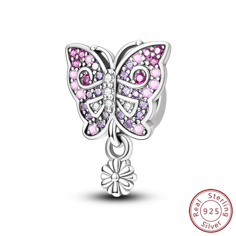 Elegant S925 Silver Butterfly & Dragonfly Multicolor Charms Beads Pendant 3mm DIY Fine Jewelry Making Accessories Gifts