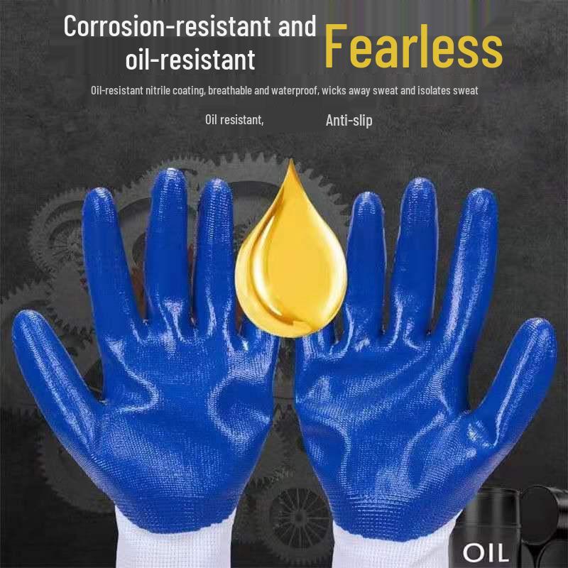 Men s Breathable Foamed Nitrile Rubber Gloves for Construction - Reinforced Labor Protection with Dipped Finger Coating One Size