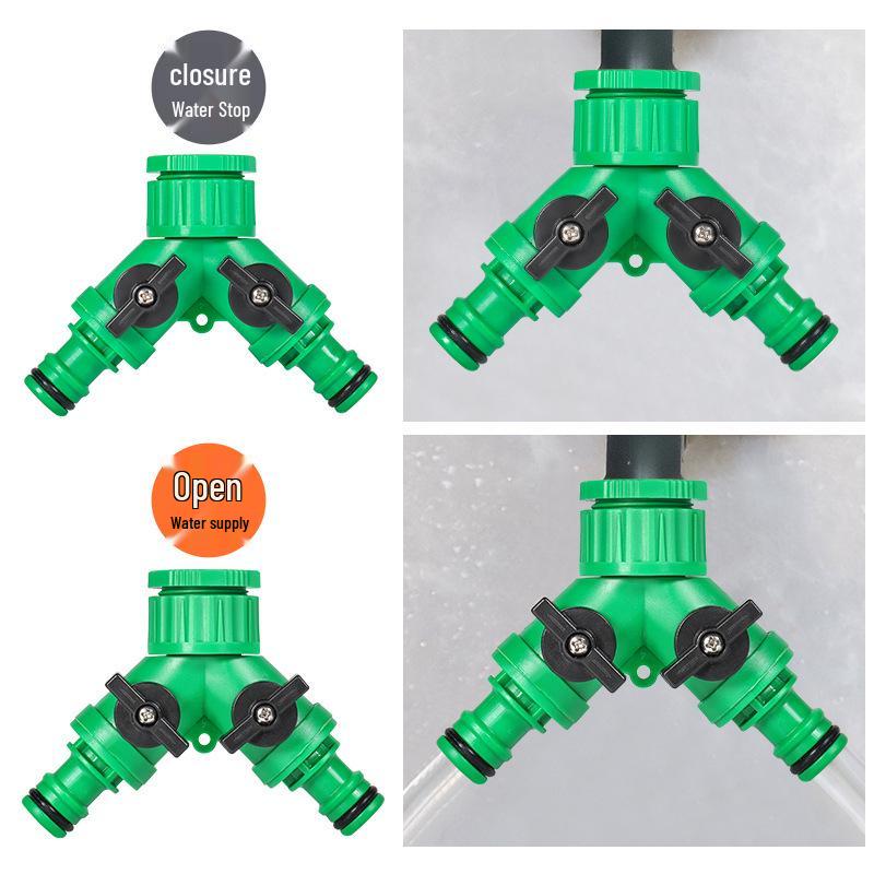 Quick Water Hose Splitter: Universal Two-Nipple Adapter for Garden and Greenhouse Irrigation