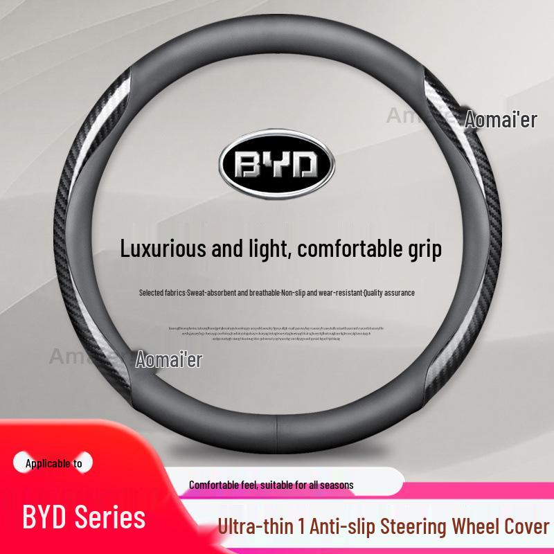 BYD Genuine Leather Steering Wheel Cover for Han EV, Qin, Song PLUS, Tang DMI, Yuan Pro, Dolphin Models 38cm