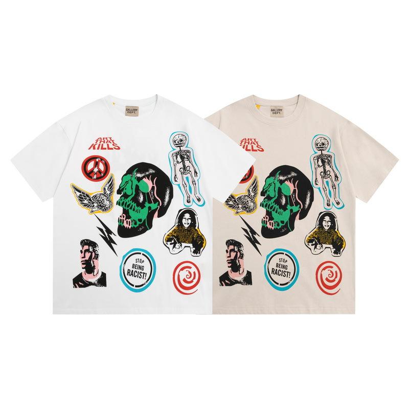 Wholesale GALLERY DEPT washed old short-sleeved beauty tide retro skull print couple loose T-shirt summer