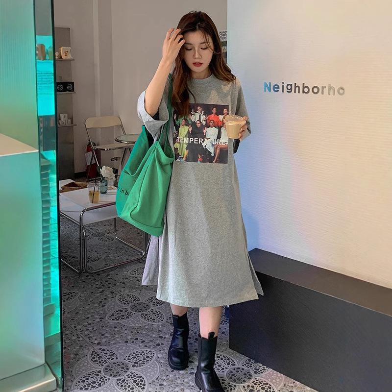 

Plus Size Oversized Mid-Length Cotton T-Shirt Dress with Short Sleeves XL