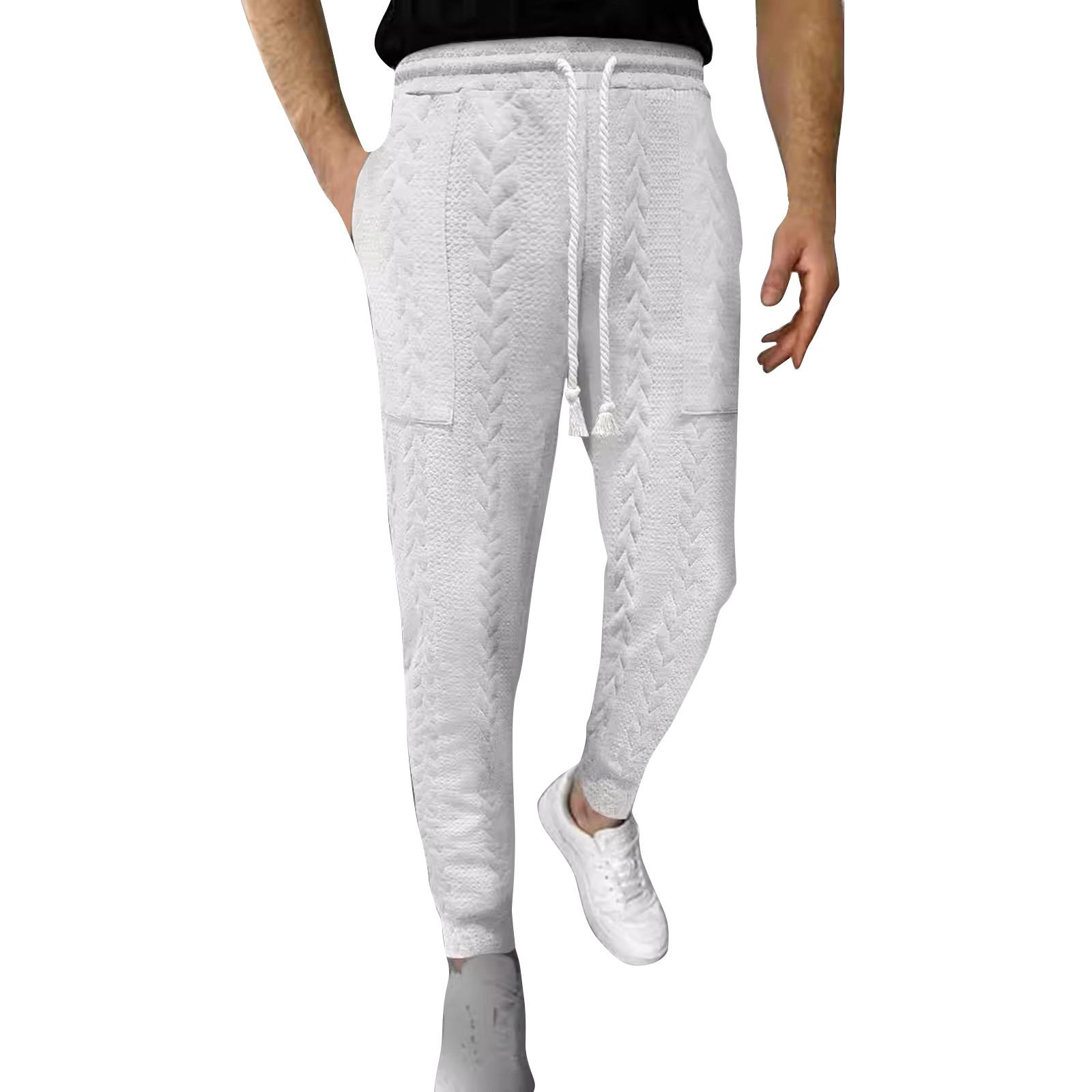 

Мужские повседневные однотонные прямые удобные брюки со шнурком XL белый