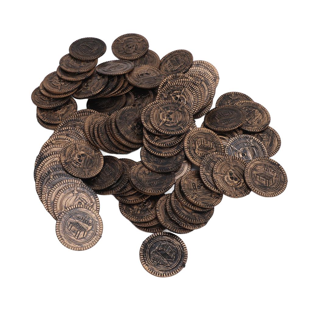 100PCS Treasure Coins Set High Simulation Detailed Pretend Plastic Toy Prop Coins for Board Games Party Decorations