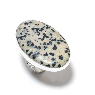 Natural Dalmation Jasper Gemstone 925 Sterling Silver Ring Size 8.5 C6p30