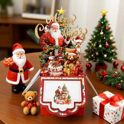 Christmas Pop Up Card 3D Folding Greeting Cards Funny Santa Snowman Bear Holiday Gift Card for Xmas Party Favors
