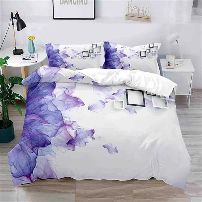 Blumen Bettbezug King Mikrofaser 3D Botanische Blüte Blumen Bettwäsche Set Luxus Geometrisch Schwan Bettdeckenbezug Für Mädchen Teenager