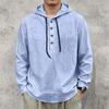 Men's Long Sleeve Hoodie Shirt Linen Drawstring Button Front Pullover Casual Loose Fit Lightweight Top for Spring Autumn