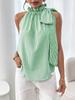 Trendy Casual Striped Ruffled High Neck Tie-Up T-Shirt Top