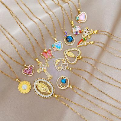 Copper Micro-Inlaid Light Luxury Fashion Personality Temperament Gorgeous Full Diamond Necklace Women'S Versatile Collarbone Chain Titanium Steel