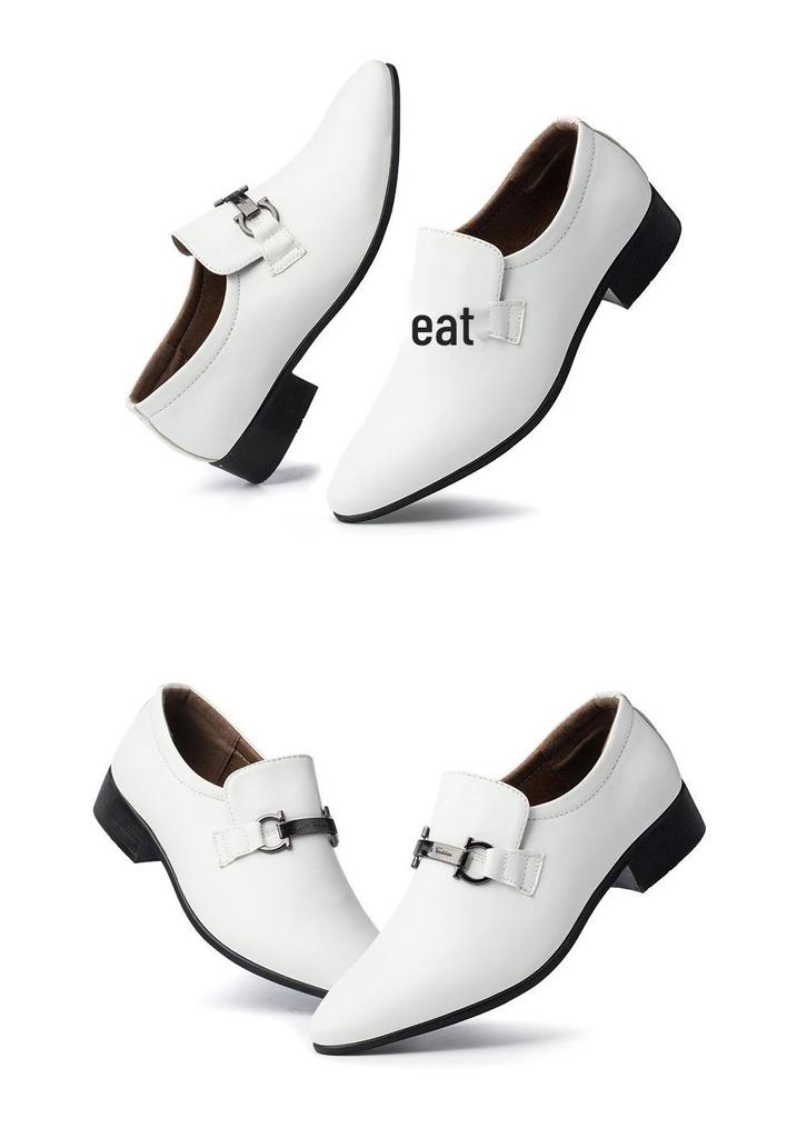 Korean Style Pointed Toe White Breathable Leather Shoes - Casual Business Men's Formal Driving Loafers
