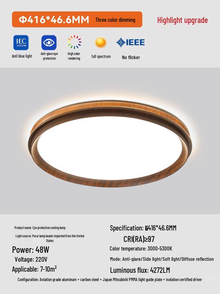 Stropní lampa ve středověkém stylu ořechová: Světlo do dětského a studijního pokoje chránící oči