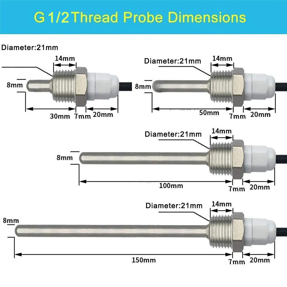 SHTC3 SHT40 SHT30 SHT20 SHT31 SHT35 SHT45 41 Digital Temperature and Humidity Sensor Probe with G 1/2 Thread I2C IIC Interface