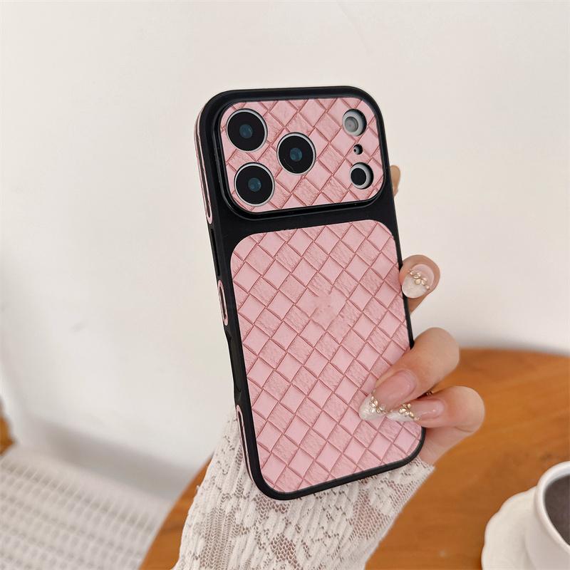Side Mounted Diamond Grid Texture Phone Case For For Iphone 17 16 1 14 13 Pro Max Instant Turn 17 Large Window Shockproof Cover