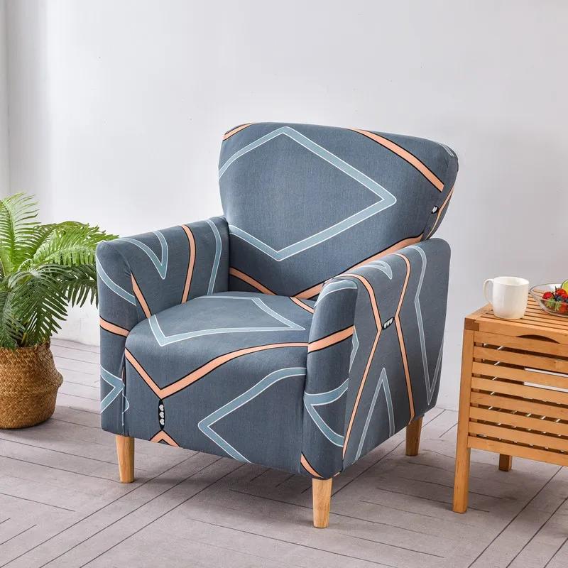 1Pc Printed Soft Armchair Covers Elastic Club Tub Chair Slipcovers Single Sofa Covers Home Bar Counter El