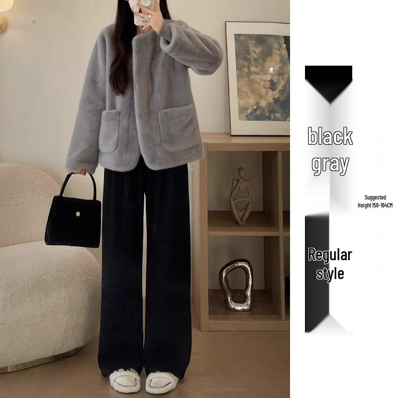 Petite Women's High Waist Oatmeal Wide Leg Pants XS - Spring/Autumn Casual Straight Leg