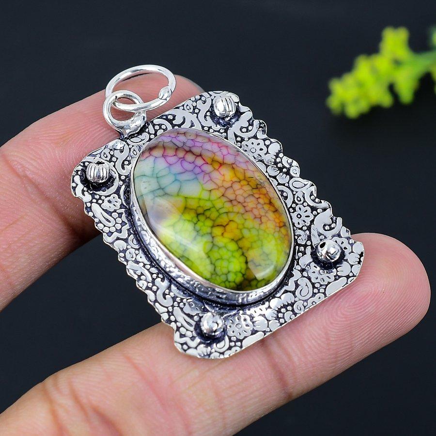 Natürlicher Regenbogen Sonnenquarz Handgefertigt 925 Sterlingsilber Anhänger 2,09" K6R73