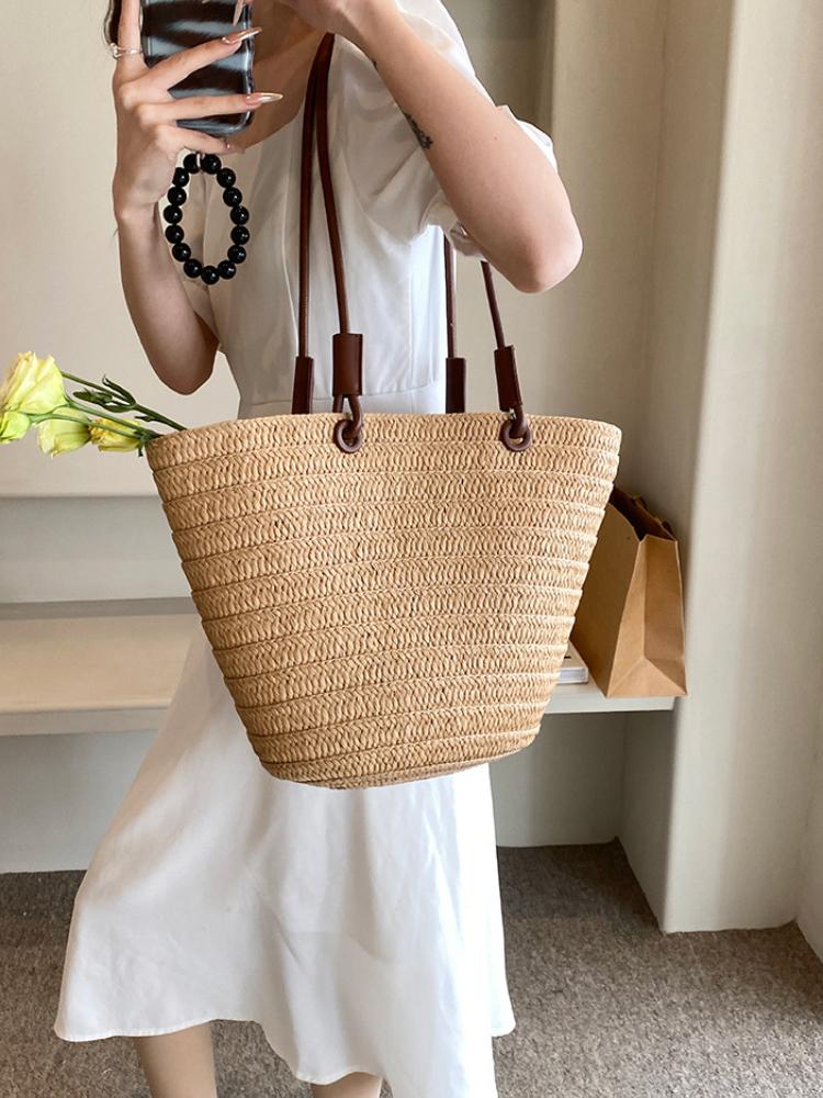 Woven Straw Tote Bag for Women Straw Bag Women's Summer New Fashion Woven Beach Bag Large Capacity Commuter Shoulder Tote Bag