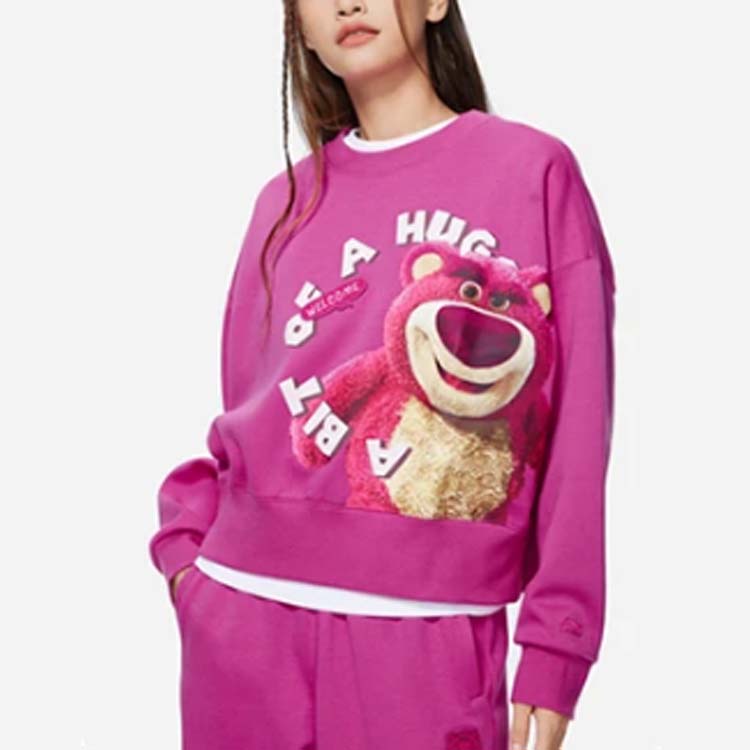 Li-Ning X Pixar Toy Story Series Womens Plush Warm Loose Pullover Sweatshirt Women Tops Magenta AWDSF34-1