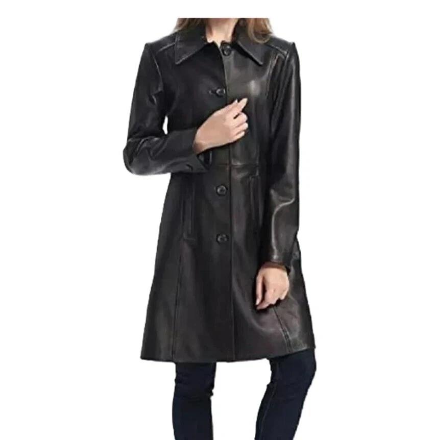 

Новый женский тренч из натуральной овчины, черная кожа, ручная работа, повседневный стильный крой 3XL чёрный