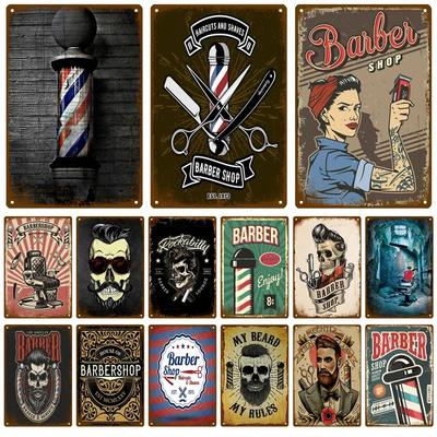 Vintage Friseursalon Blechschild Retro Metall Wandplakette für Wohnzimmer Heimdeko Poster Kunst Dekoration Ästhetisches Wandbild
