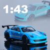 1:43 Blue Alloy Sports Car Model, Bright Blue with White Lines, Doors Can Open and Close Flexibly, Boy Toy/Christmas Halloween Gift