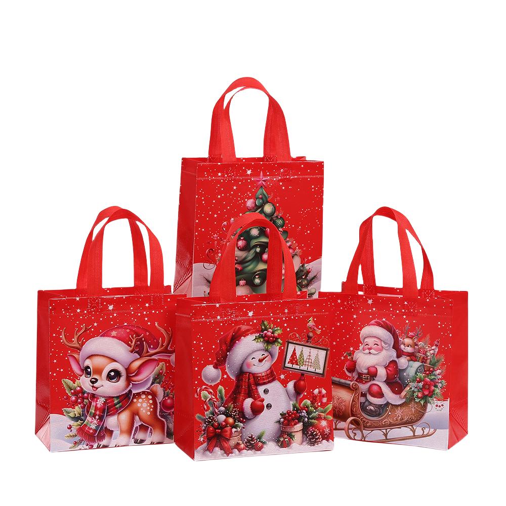 StoBag Christmas Non Woven Bags Red Santa Reindeer Gift Wrapping Bags Reusable Tote Bags for Sweets Holiday Candy Treat