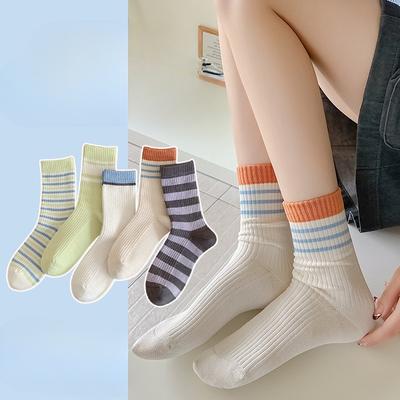 Damen Frühlings- und Herbstfarbene Gestreifte Knochenlose Röhrensocken zum Stapeln